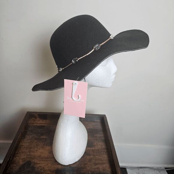 Juicy Couture Wide Brim Floppy Hat Bejeweled with Gold Chains NWT Women's Black - Picture 1 of 8